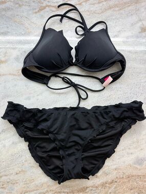 Victoria's Secret Black Ruffle Bikini Set